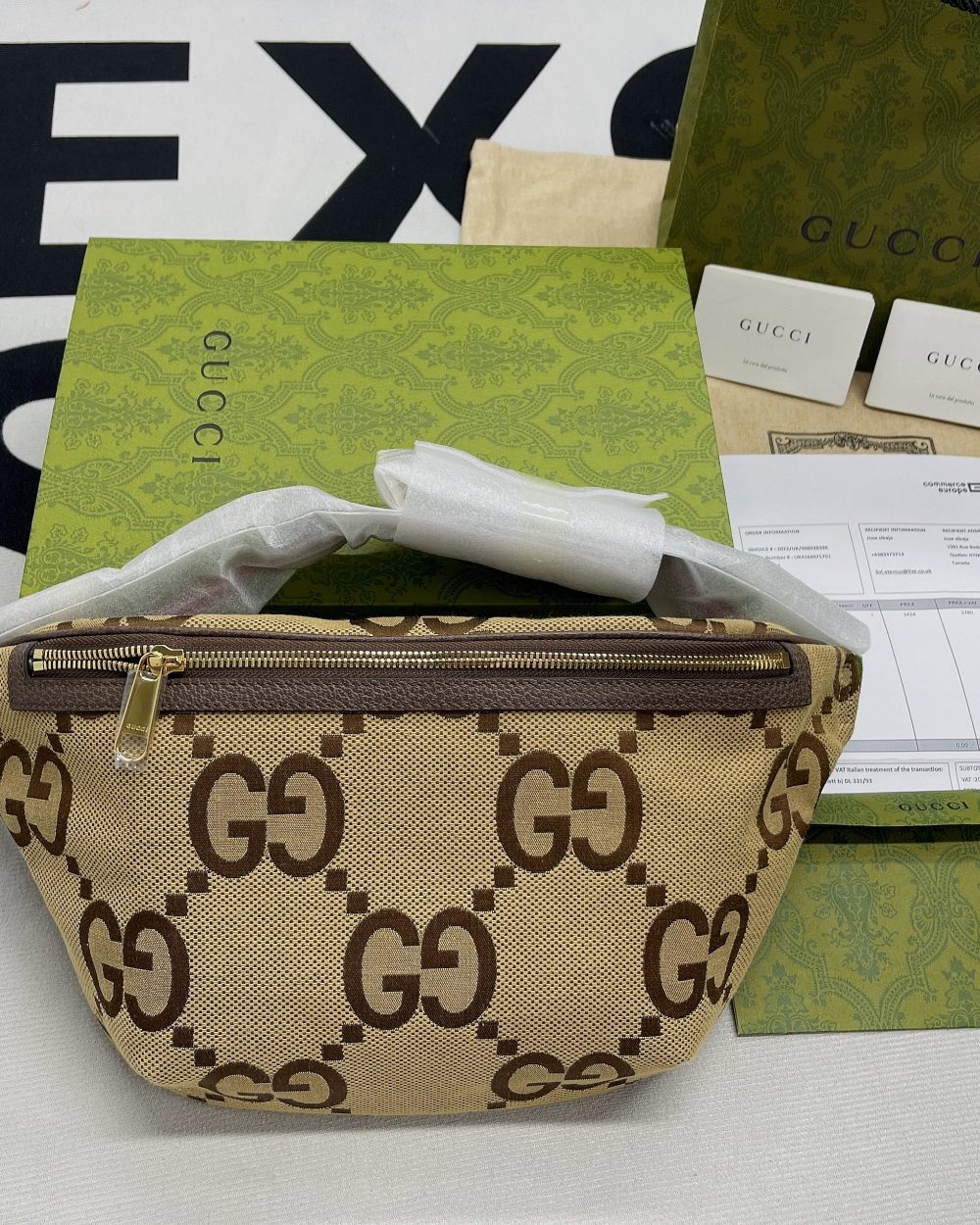 1:1 Replica Gucci Jumbo GG Belt Bag Camel And Ebony Jumbo GG Canvas For Women  15.3in/39cm GG 696031 UKMDG 2570