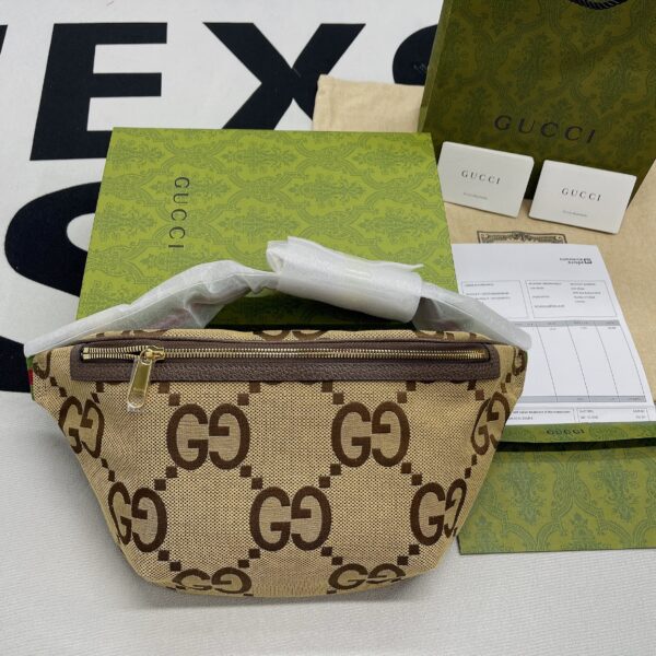 1:1 Replica Gucci Jumbo GG Belt Bag Camel And Ebony Jumbo GG Canvas For Women  15.3in/39cm GG 696031 UKMDG 2570