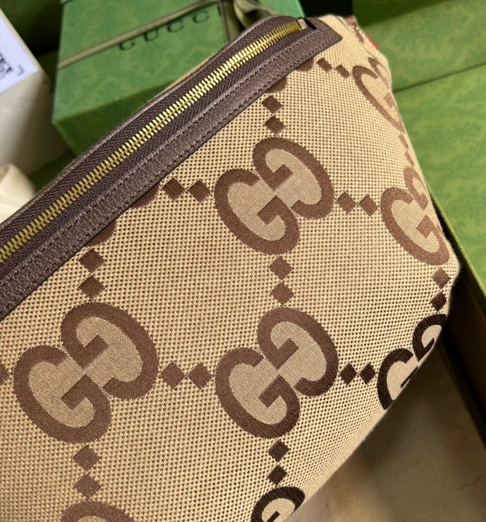 1:1 Replica Gucci Jumbo GG Belt Bag Camel And Ebony Jumbo GG Canvas For Women  15.3in/39cm GG 696031 UKMDG 2570