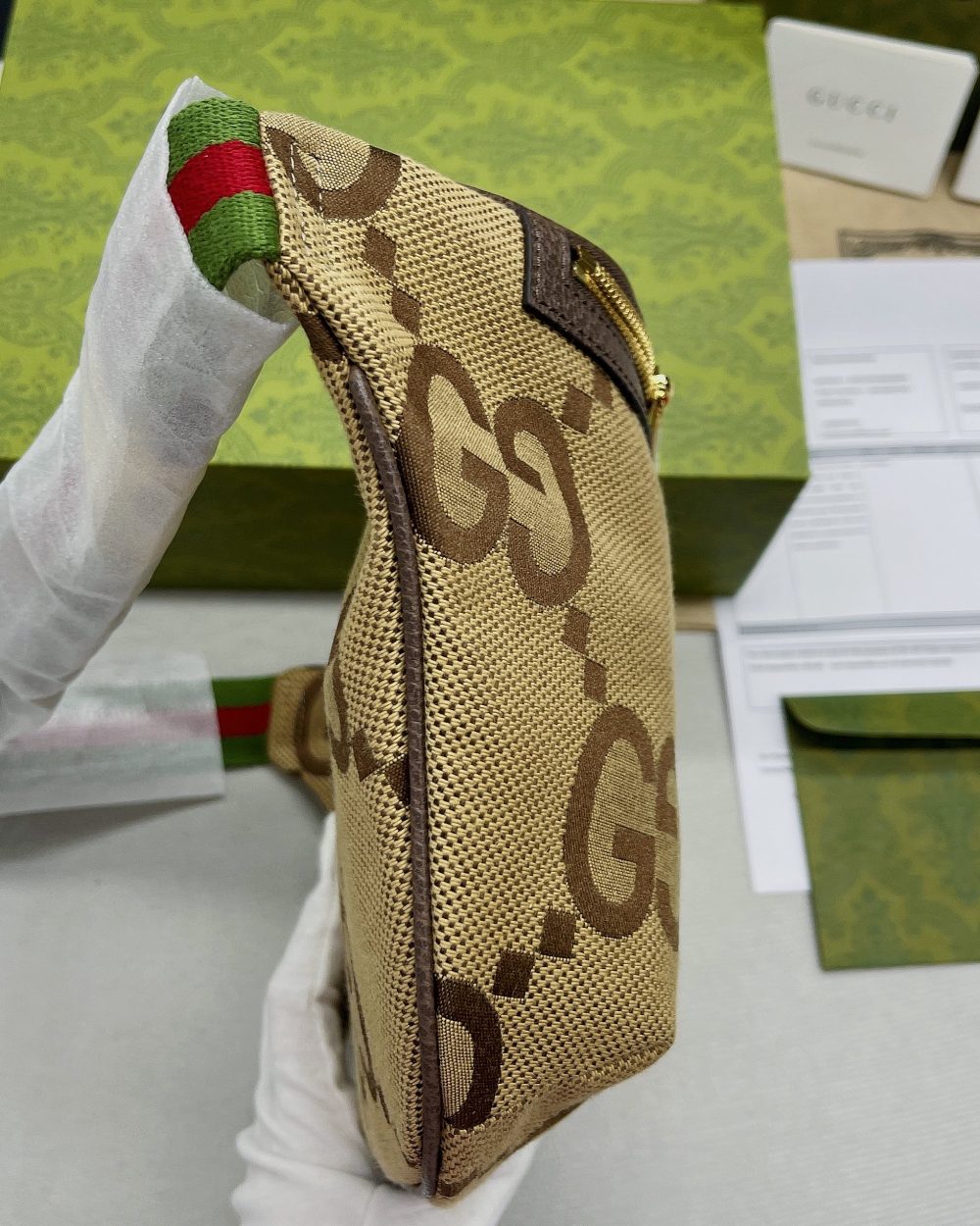 1:1 Replica Gucci Jumbo GG Belt Bag Camel And Ebony Jumbo GG Canvas For Women  15.3in/39cm GG 696031 UKMDG 2570