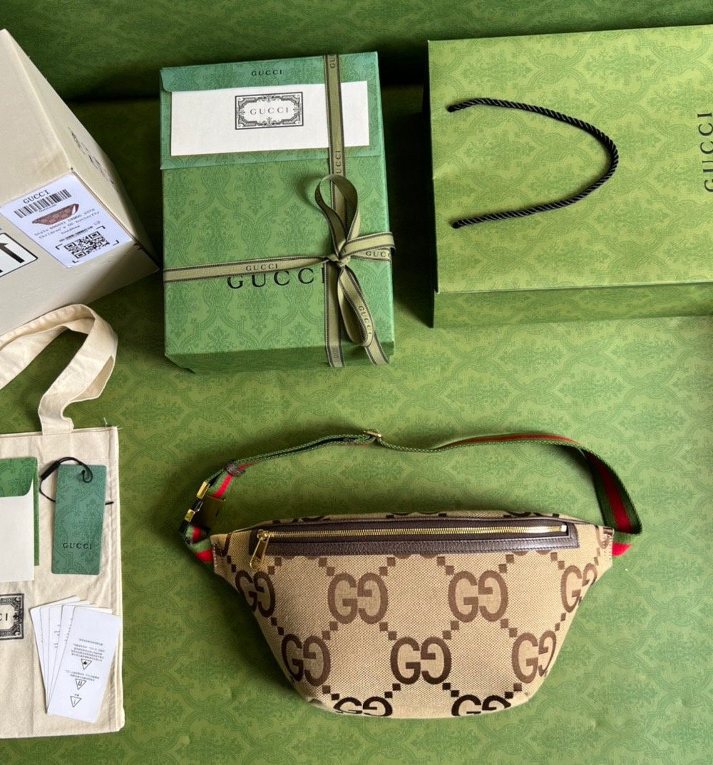1:1 Replica Gucci Jumbo GG Belt Bag Camel And Ebony Jumbo GG Canvas For Women  15.3in/39cm GG 696031 UKMDG 2570