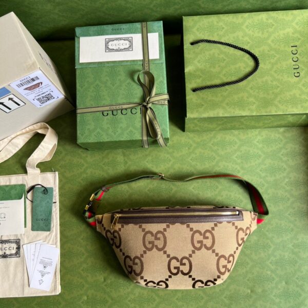 1:1 Replica Gucci Jumbo GG Belt Bag Camel And Ebony Jumbo GG Canvas For Women  15.3in/39cm GG 696031 UKMDG 2570