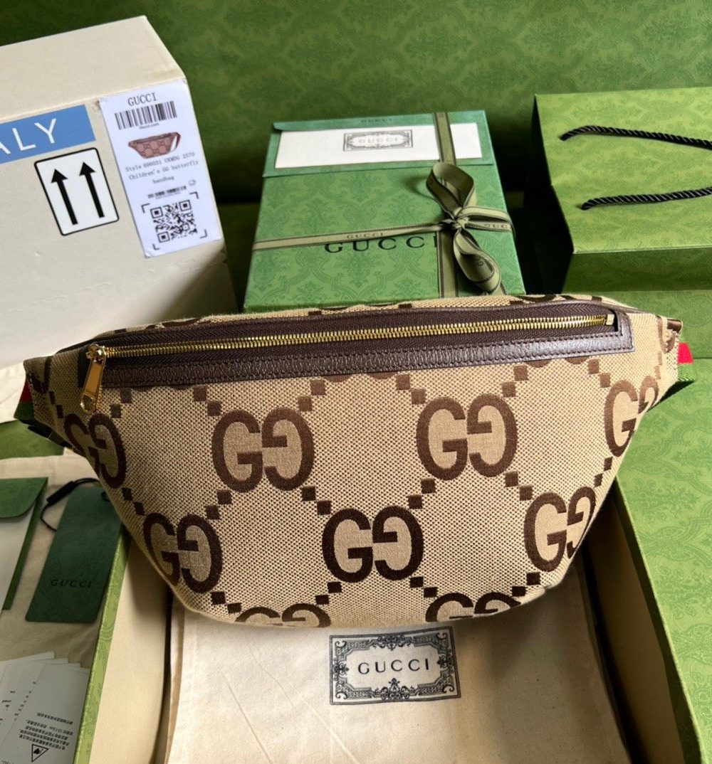 1:1 Replica Gucci Jumbo GG Belt Bag Camel And Ebony Jumbo GG Canvas For Women  15.3in/39cm GG 696031 UKMDG 2570