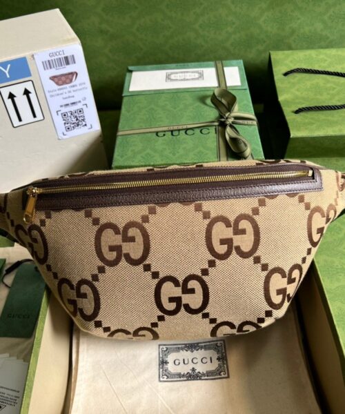 1:1 Replica Gucci Jumbo GG Belt Bag Camel And Ebony Jumbo GG Canvas For Women  15.3in/39cm GG 696031 UKMDG 2570