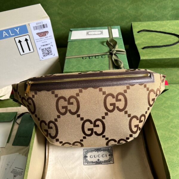 1:1 Replica Gucci Jumbo GG Belt Bag Camel And Ebony Jumbo GG Canvas For Women  15.3in/39cm GG 696031 UKMDG 2570