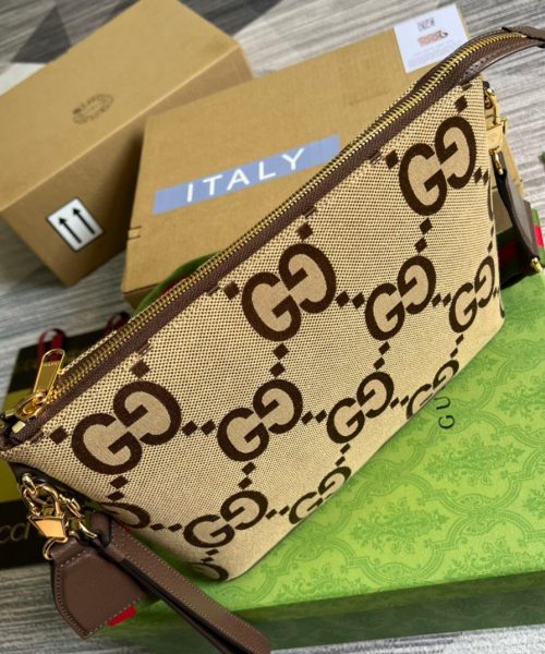 1:1 Replica Gucci Jumbo GG Messenger Bag Camel And Ebony Jumbo GG Canvas For Women  9.6in/24.5cm GG 703468 92THF 1000
