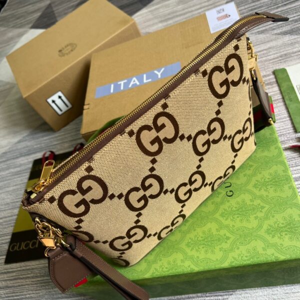 1:1 Replica Gucci Jumbo GG Messenger Bag Camel And Ebony Jumbo GG Canvas For Women  9.6in/24.5cm GG 703468 92THF 1000