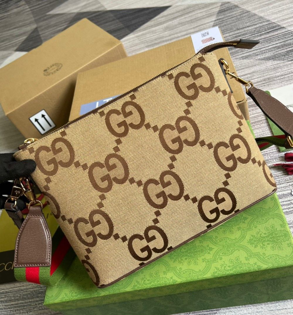 1:1 Replica Gucci Jumbo GG Messenger Bag Camel And Ebony Jumbo GG Canvas For Women  9.6in/24.5cm GG 703468 92THF 1000