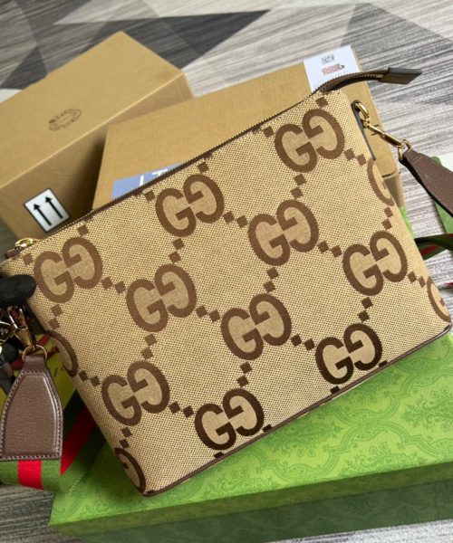 1:1 Replica Gucci Jumbo GG Messenger Bag Camel And Ebony Jumbo GG Canvas For Women  9.6in/24.5cm GG 703468 92THF 1000