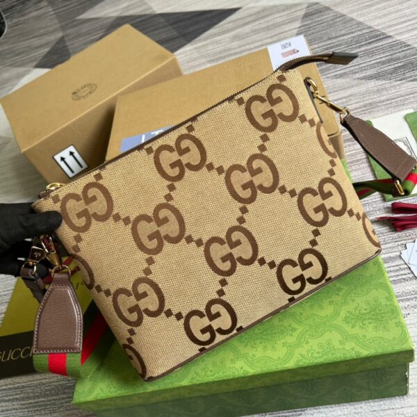 1:1 Replica Gucci Jumbo GG Messenger Bag Camel And Ebony Jumbo GG Canvas For Women  9.6in/24.5cm GG 703468 92THF 1000
