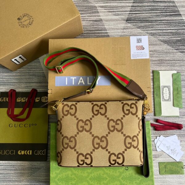1:1 Replica Gucci Jumbo GG Messenger Bag Camel And Ebony Jumbo GG Canvas For Women  9.6in/24.5cm GG 703468 92THF 1000
