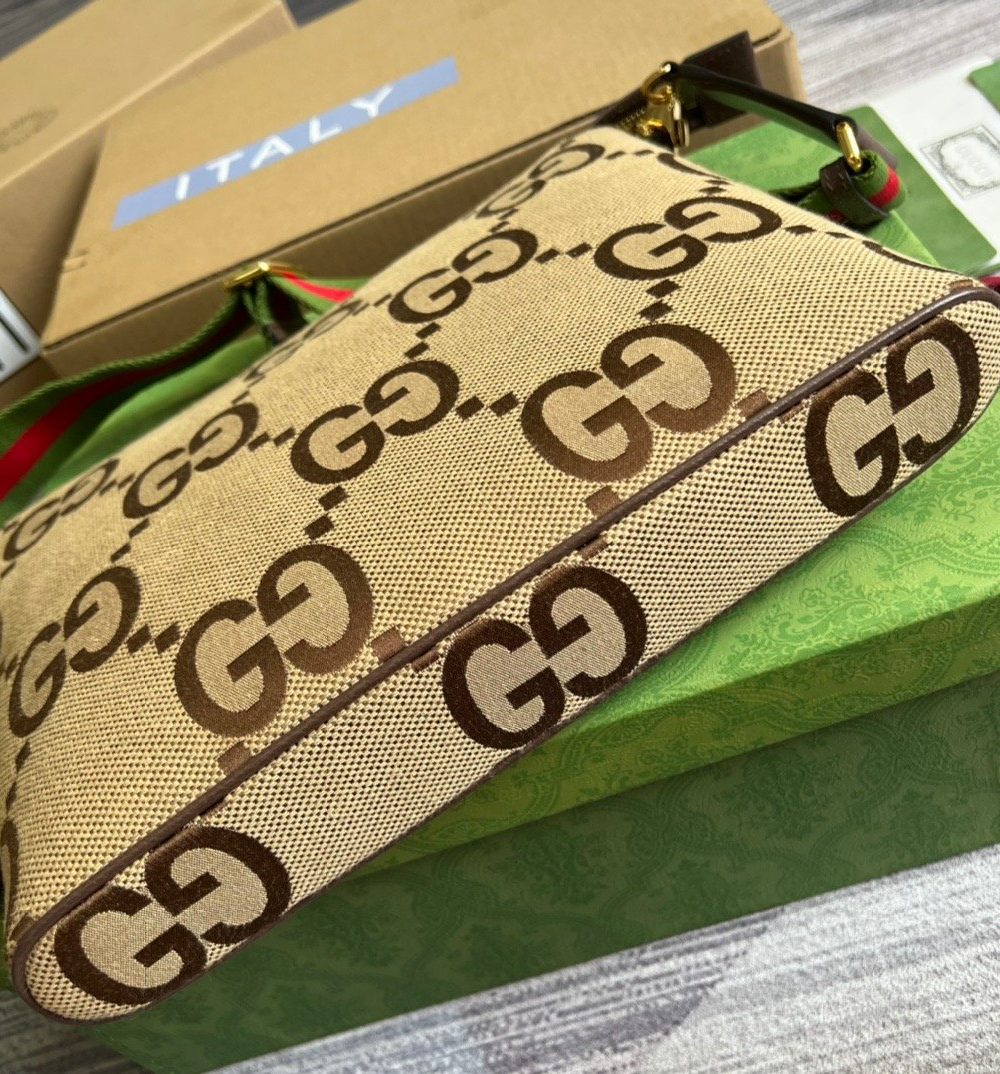 1:1 Replica Gucci Jumbo GG Messenger Bag Camel And Ebony Jumbo GG Canvas For Women  9.6in/24.5cm GG 703468 92THF 1000