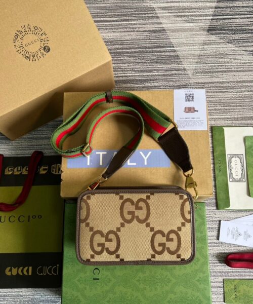 1:1 Replica Gucci Jumbo GG Mini Bag Camel And Ebony Jumbo GG Canvas For Women  8.9in/22.5cm GG 696075 UKMDG 2570