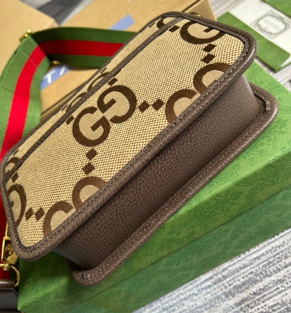 1:1 Replica Gucci Jumbo GG Mini Bag Camel And Ebony Jumbo GG Canvas For Women  8.9in/22.5cm GG 696075 UKMDG 2570