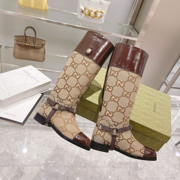 Gucci Knee-High Boot With Harness Beige For Women GG 674673 UKO50 2597