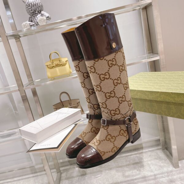 Gucci Knee-High Boot With Harness Beige For Women GG 674673 UKO50 2597
