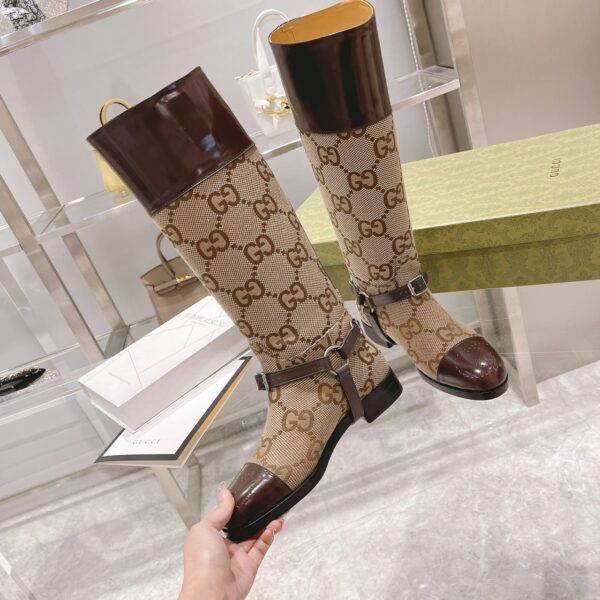 Gucci Knee-High Boot With Harness Beige For Women GG 674673 UKO50 2597