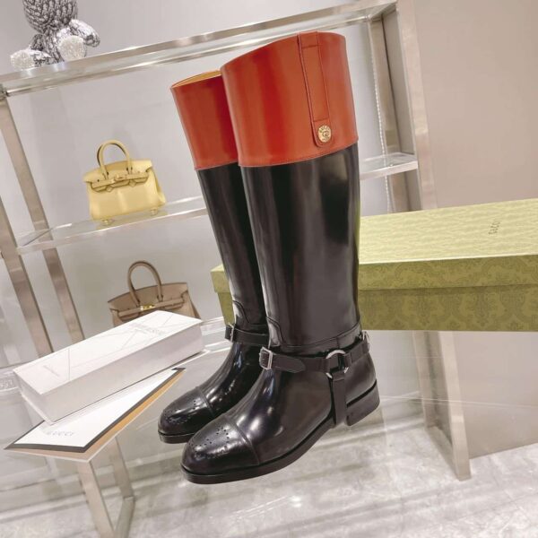 Gucci Knee-High Boot With Harness Black For Women GG 674670 DS8J0 1079