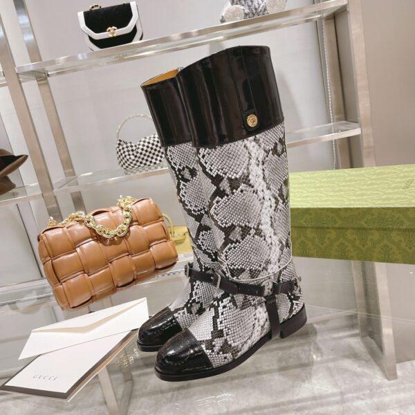 Gucci Knee-High Python Boot With Harness White For Women GG