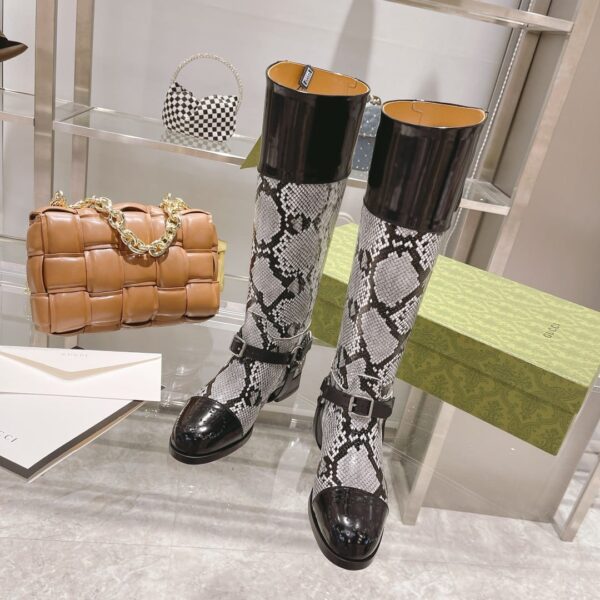 Gucci Knee-High Python Boot With Harness White For Women GG