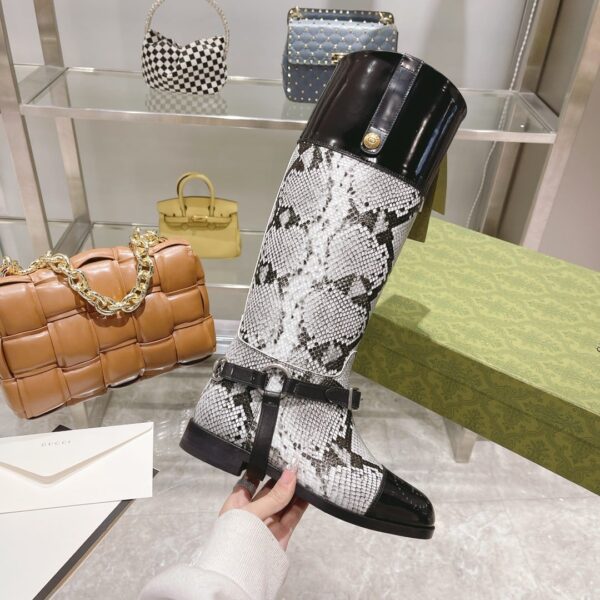 Gucci Knee-High Python Boot With Harness White For Women GG