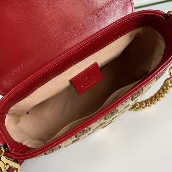 1:1 Replica Gucci Ladies GG Canvas Marmont Mini Top Handle Bag Beige And Red GG Canvas For Women 8.3in/21cm GG 583571 HVKEG 8561