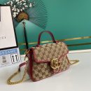 1:1 Replica Gucci Ladies GG Canvas Marmont Mini Top Handle Bag Beige And Red GG Canvas For Women 8.3in/21cm GG 583571 HVKEG 8561