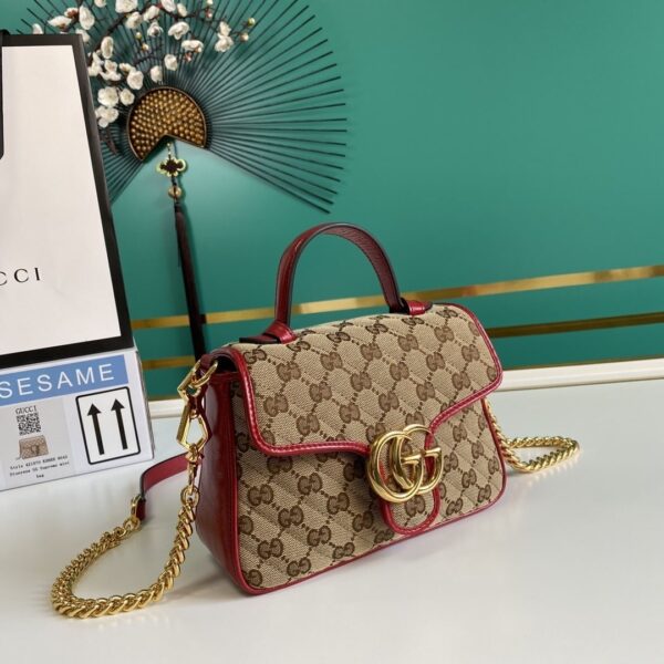 1:1 Replica Gucci Ladies GG Canvas Marmont Mini Top Handle Bag Beige And Red GG Canvas For Women 8.3in/21cm GG 583571 HVKEG 8561