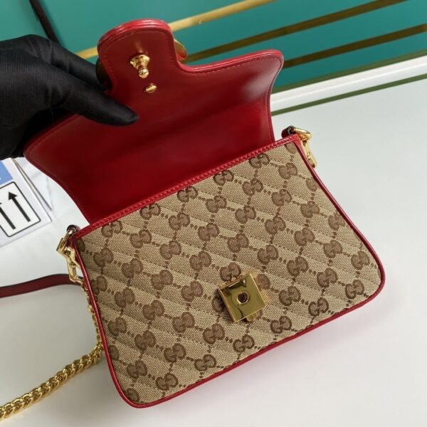 1:1 Replica Gucci Ladies GG Canvas Marmont Mini Top Handle Bag Beige And Red GG Canvas For Women 8.3in/21cm GG 583571 HVKEG 8561