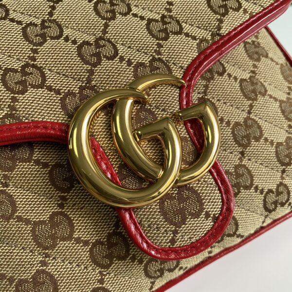 1:1 Replica Gucci Ladies GG Canvas Marmont Mini Top Handle Bag Beige And Red GG Canvas For Women 8.3in/21cm GG 583571 HVKEG 8561