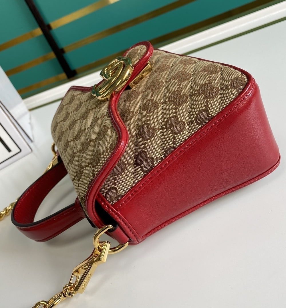 1:1 Replica Gucci Ladies GG Canvas Marmont Mini Top Handle Bag Beige And Red GG Canvas For Women 8.3in/21cm GG 583571 HVKEG 8561