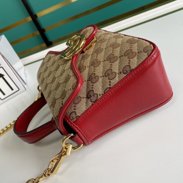 1:1 Replica Gucci Ladies GG Canvas Marmont Mini Top Handle Bag Beige And Red GG Canvas For Women 8.3in/21cm GG 583571 HVKEG 8561