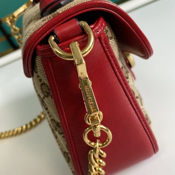 1:1 Replica Gucci Ladies GG Canvas Marmont Mini Top Handle Bag Beige And Red GG Canvas For Women 8.3in/21cm GG 583571 HVKEG 8561