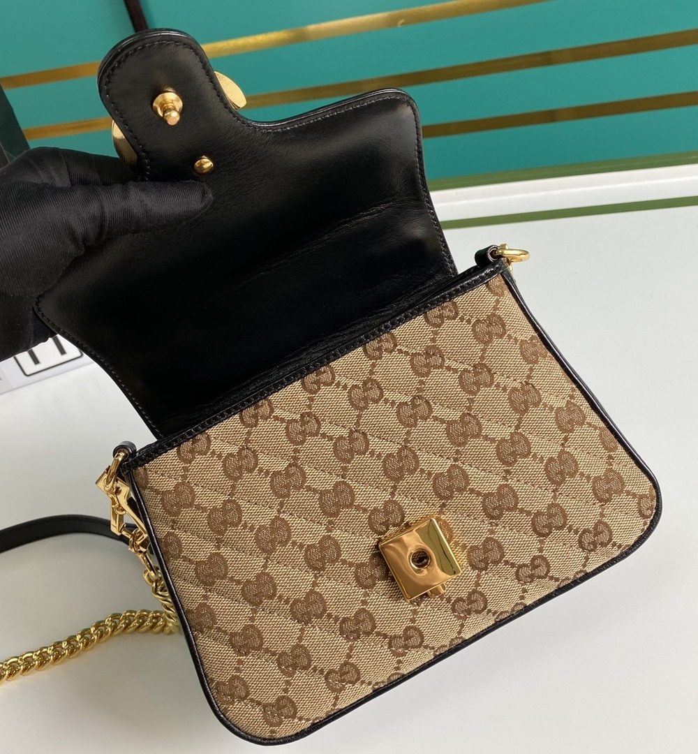 1:1 Replica Gucci Ladies GG Canvas Marmont Mini Top Handle Bag Beige/Ebony Diagonal Matelassé Original GG Canvas 8.3in/21cm GG 583571 HVKEG 9772