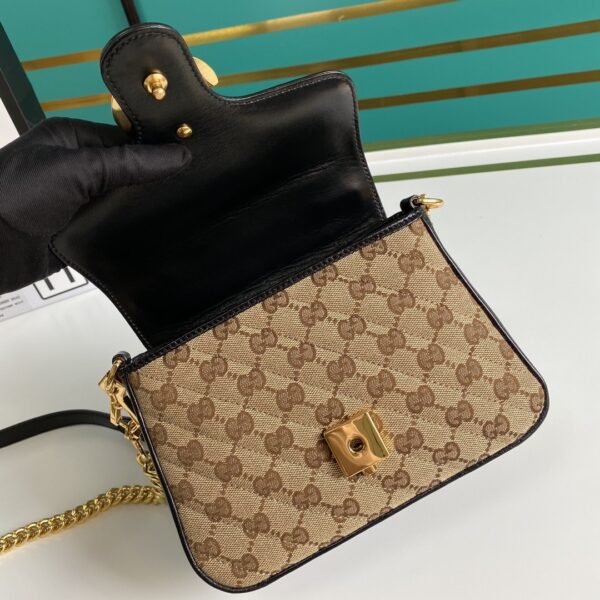 1:1 Replica Gucci Ladies GG Canvas Marmont Mini Top Handle Bag Beige/Ebony Diagonal Matelassé Original GG Canvas 8.3in/21cm GG 583571 HVKEG 9772