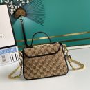 1:1 Replica Gucci Ladies GG Canvas Marmont Mini Top Handle Bag Beige/Ebony Diagonal Matelassé Original GG Canvas 8.3in/21cm GG 583571 HVKEG 9772