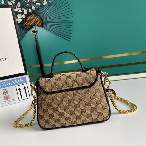 1:1 Replica Gucci Ladies GG Canvas Marmont Mini Top Handle Bag Beige/Ebony Diagonal Matelassé Original GG Canvas 8.3in/21cm GG 583571 HVKEG 9772