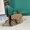 1:1 Replica Gucci Ladies GG Canvas Marmont Mini Top Handle Bag Beige/Ebony Diagonal Matelassé Original GG Canvas 8.3in/21cm GG 583571 HVKEG 9772