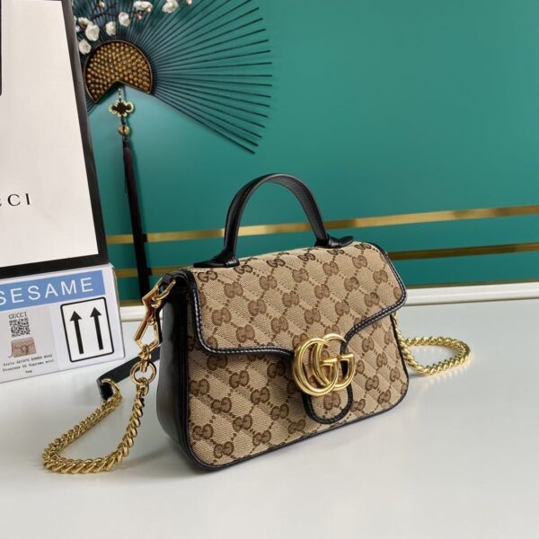 1:1 Replica Gucci Ladies GG Canvas Marmont Mini Top Handle Bag Beige/Ebony Diagonal Matelassé Original GG Canvas 8.3in/21cm GG 583571 HVKEG 9772