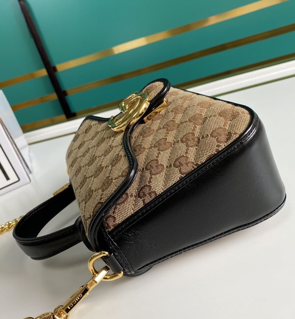 1:1 Replica Gucci Ladies GG Canvas Marmont Mini Top Handle Bag Beige/Ebony Diagonal Matelassé Original GG Canvas 8.3in/21cm GG 583571 HVKEG 9772