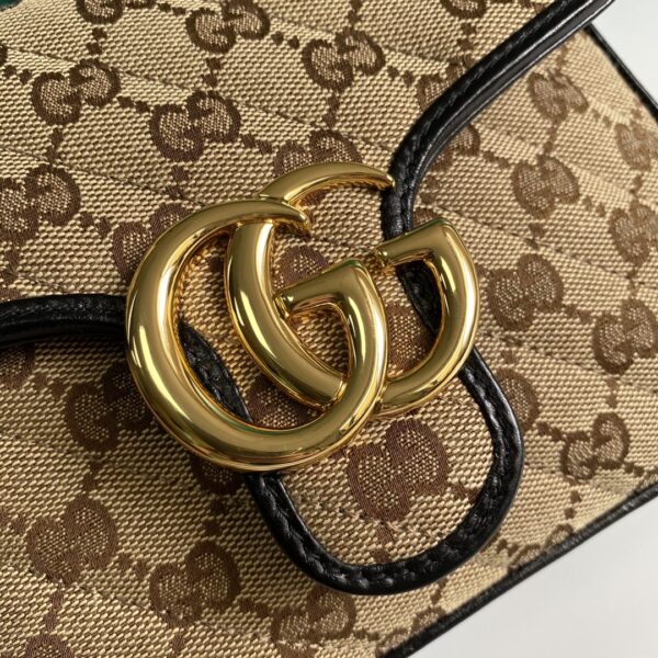 1:1 Replica Gucci Ladies GG Canvas Marmont Mini Top Handle Bag Beige/Ebony Diagonal Matelassé Original GG Canvas 8.3in/21cm GG 583571 HVKEG 9772