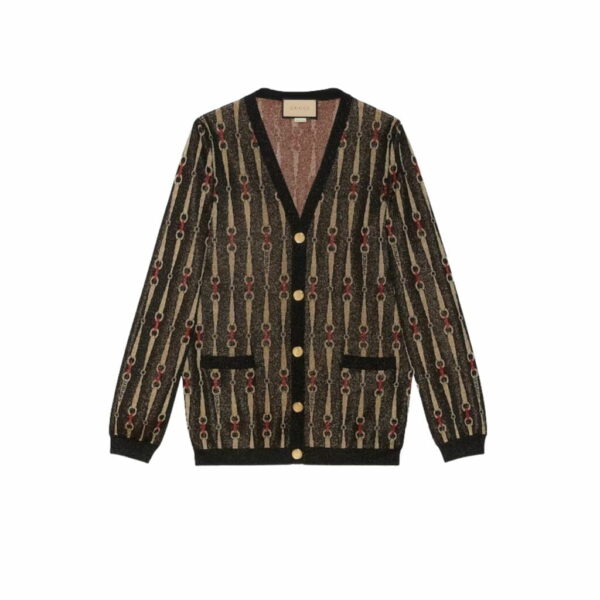 Gucci Lame Horsebit Jacquard Cardigan For Women- 766239 XKDMB 1082
