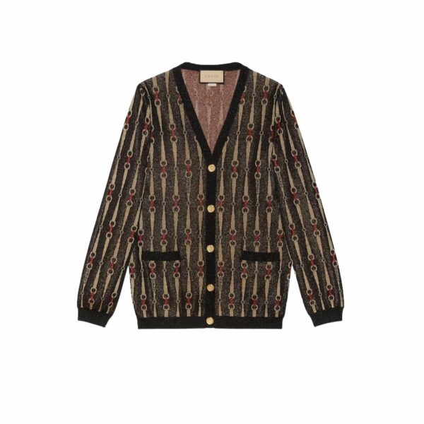 Gucci Lame Horsebit Jacquard Cardigan For Women- 766239 XKDMB 1082