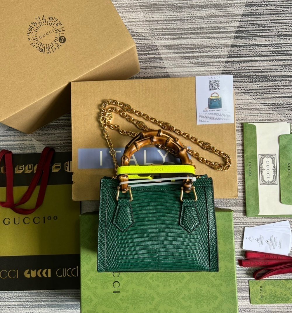 1:1 Replica Gucci Lizard Mini Tote Bag Green For Women, Women's Bags 7.9in/20cm GG