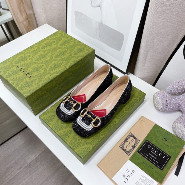 Gucci Lovelight Crystal Ballet Flat With Horsebit Black For Women GG