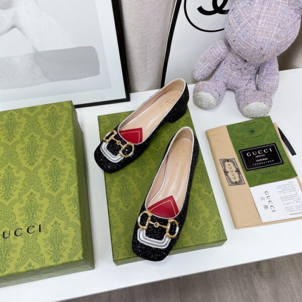 Gucci Lovelight Crystal Ballet Flat With Horsebit Black For Women GG
