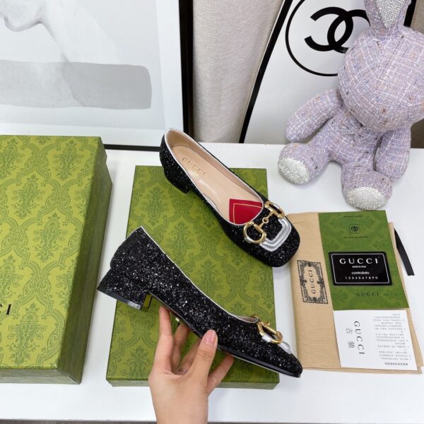Gucci Lovelight Crystal Ballet Flat With Horsebit Black For Women GG