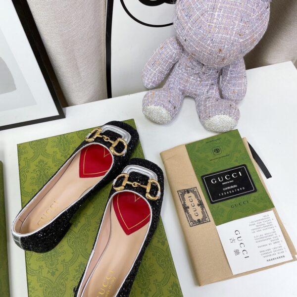 Gucci Lovelight Crystal Ballet Flat With Horsebit Black For Women GG