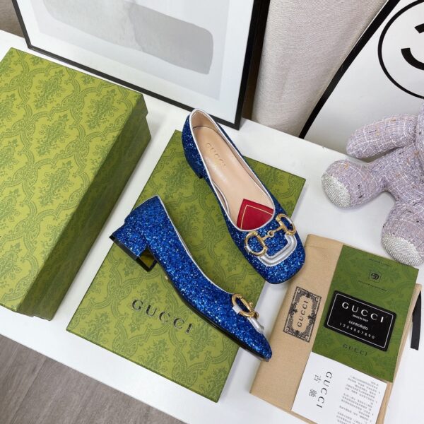 Gucci Lovelight Crystal Ballet Flat With Horsebit Blue For Women GG