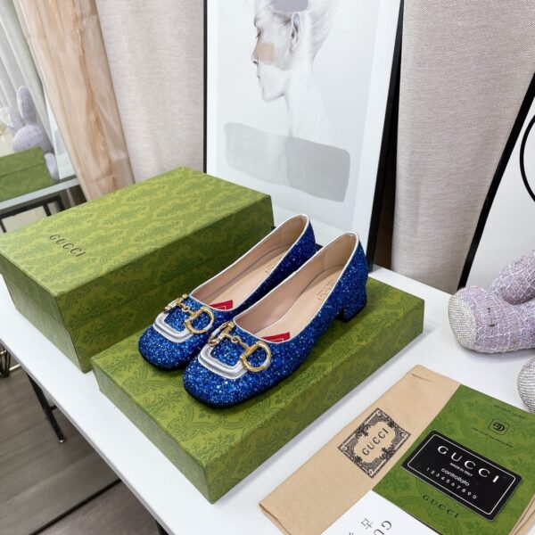 Gucci Lovelight Crystal Ballet Flat With Horsebit Blue For Women GG